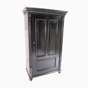 Tall 19th Century Swedish Gustavian Black Painted Pine Larder or Linen Cupboard