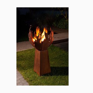 Small Outdoor Flame Fire Pit with Angled Pedestal by Stefan Traloc, 2021