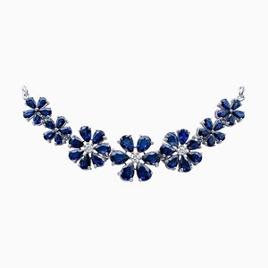 Blue Sapphire Diamond 18 Karat White Gold Necklace