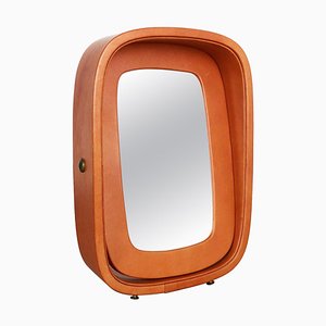 Modernist German Leather Table Mirror from United Workshops, 1960s