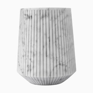 Striped Wide Vase in White Carrara Marble