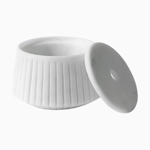 Striped Object Holder in White Carrara Marble