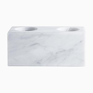 Square Double Candleholder in White Carrara Marble