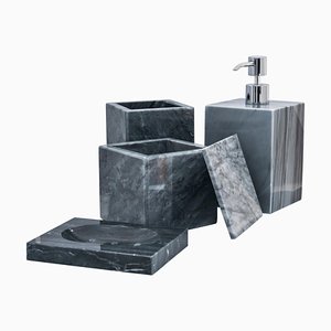 Square Set for Bathroom in Grey Bardiglio Marble, Set of 4