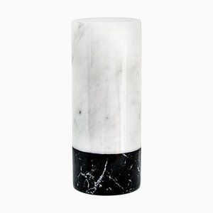 Vase Cylindrique en Marbre Blanc et Noir