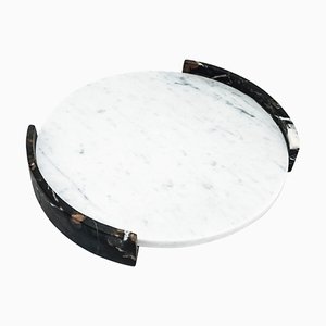 Großes rundes Triptychon Tablett aus weißem Carrara Marmor