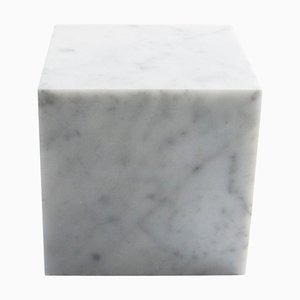 Large Decorative Paperweight Cube in White Carrara Marble