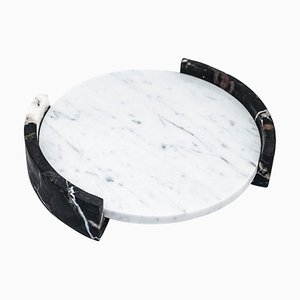 Medium Circular Triptych Tray in White Carrara Marble