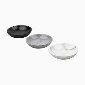 Small Dishes in Grey, White, and Black Marble, Set of 3