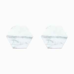 Dessous de Verre Hexagonaux en Marbre de Carrare Blanc, Set de 2