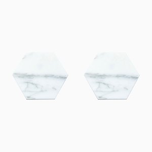 Hexagonal White Carrara Marble Coasters, Set of 2