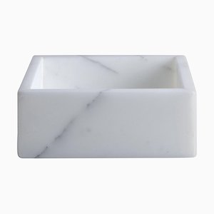 Quadratisches weißes Handtuch Tablett aus Carrara Marmor
