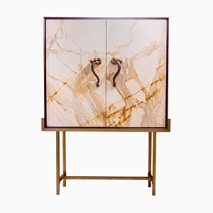 Bar Cabinet in Paonazzo Marble, Wood & Solid Brass