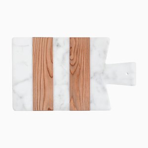 Large White Marble and Wood Cutting Board