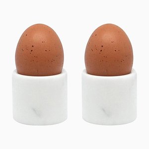 Egg Cups in White Marble, Set of 2