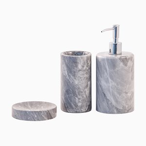 Set da bagno rotondo in marmo grigio Bardiglio, set di 3