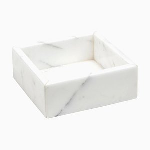 Square White Carrara Marble Cotton Box