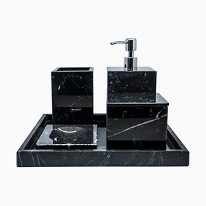 Set quadrato completo da bagno in marmo nero Marquina, set di 5