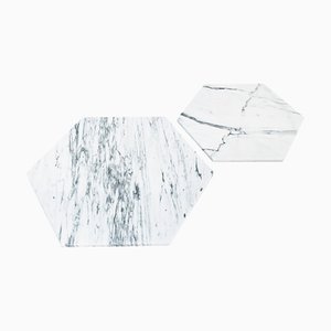 Große sechseckige Teller oder Servierplatten aus weißem Carrara-Marmor, 2er Set