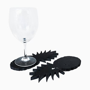 Dessous de Verre en Marbre Noir avec Forme d'Ananas, Set de 2