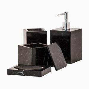 Juego de baño cuadrado de mármol negro Marquina. Juego de 4