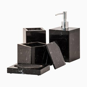 Square Set for Bathroom in Black Marquina Marble, Set of 4