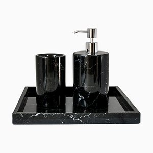 Set da bagno rotondo in marmo nero, set di 3