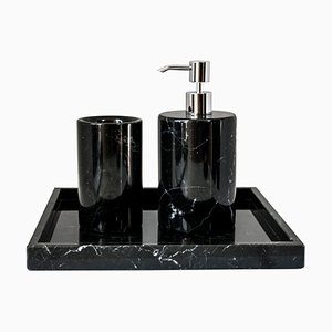 Set de Salle de Bain Arrondi en Marbre Noir, Set de 3