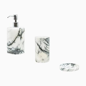 Rounded Set for Bathroom in Paonazzo Marble, Set of 3
