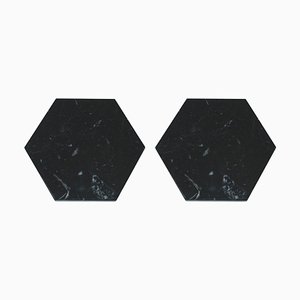 Hexagonal Black Marble Coasters, Set of 2