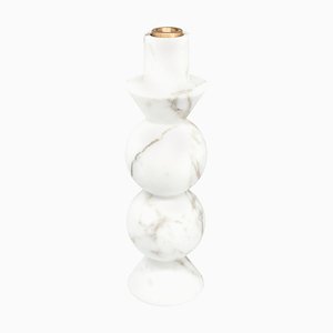 High Round Unicolor Candleholder in White Carrara Marble