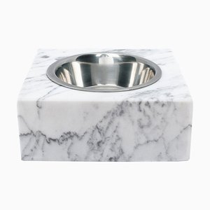 Cuenco para perros o gatos de mármol de Carrara blanco cuadrado