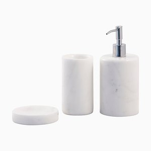 Rounded Set for Bathroom in White Carrara Marble, Set of 3