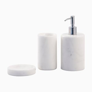 Set de Salle de Bain Rond en Marbre de Carrare Blanc, Set de 3