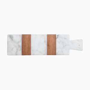 Tabla para cortar pequeña rectangular de mármol blanco y madera