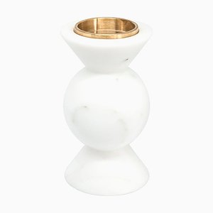 Short Round Unicolor Candleholder in White Carrara Marble