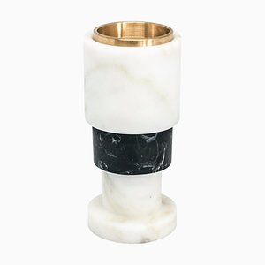 Short Straight Two-Tone Candleholder in White Carrara and Black Marble