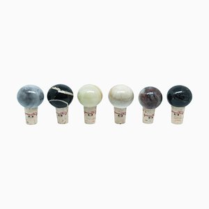 Marble and Cork Wine and Olive Oil Bottle Stoppers, Set of 6