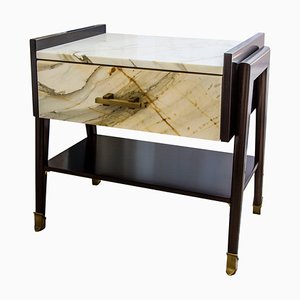 Nachttisch aus Paonazzo Marmor, Kirschholz und Messing