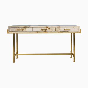 Console or Side Table in Paonazzo Marble, Cherry Wood and Solid Brass