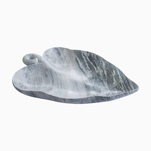 Large Leaf Bowl in Bardiglio Marble, Handmade in Italy