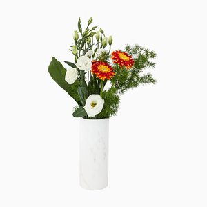 Cylindrical White Carrara Marble Vase