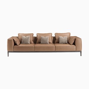 Braunes Milo Ledersofa von Stefano Giovannoni