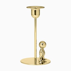 Omini Walkman Short Candlestick in Polished Brass by Stefano Giovannoni