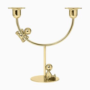 Omini Lazy Climber Candlestick in Polished Brass by Stefano Giovannoni