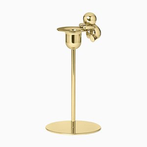 Omini Climber Short Candlestick in Polished Brass by Stefano Giovannoni