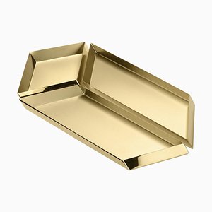 Large Axonometry Polished Brass Parallelepiped Tray by Elisa Giovannoni