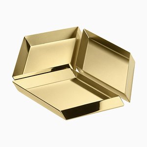 Large Axonometry Polished Brass Cube Tray by Elisa Giovannoni