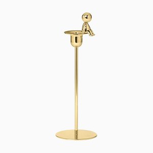 Omini Thinker Tall Candlestick in Polished Brass by Stefano Giovannoni