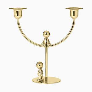 Omini Thinker Walkman Candlestick in Polished Brass by Stefano Giovannoni